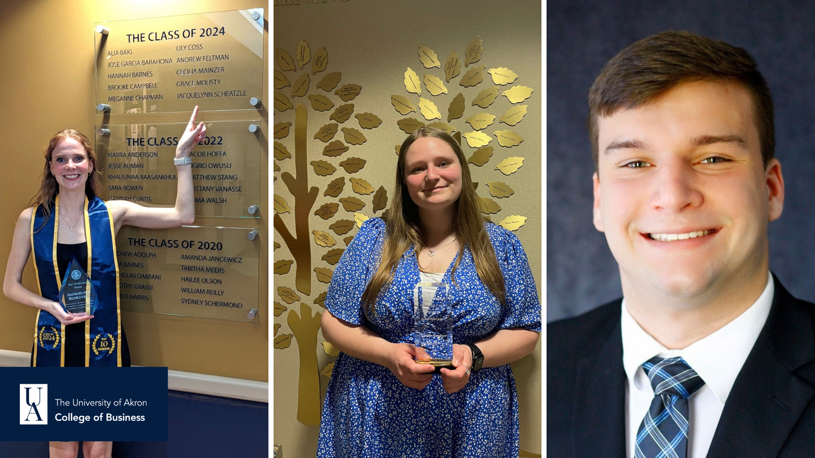 College of Business students Nicholas Maricocchi, Natalie Gardner, and Jackie Scheatzle were chosen to receive a 2023 LIFE Award.