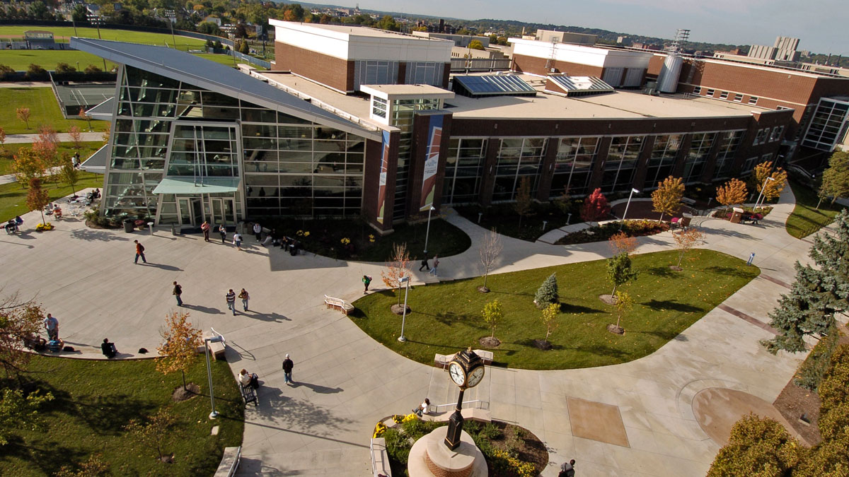 Students relaxing on campus at The University of Akron