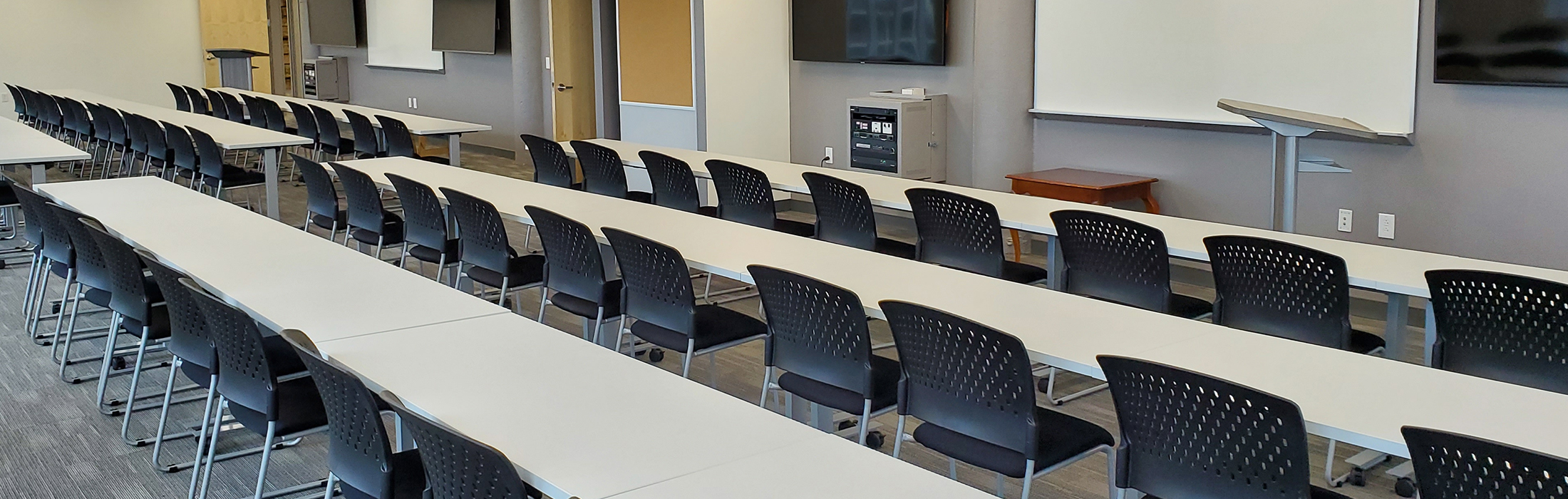 Rows of chairs in a classroom