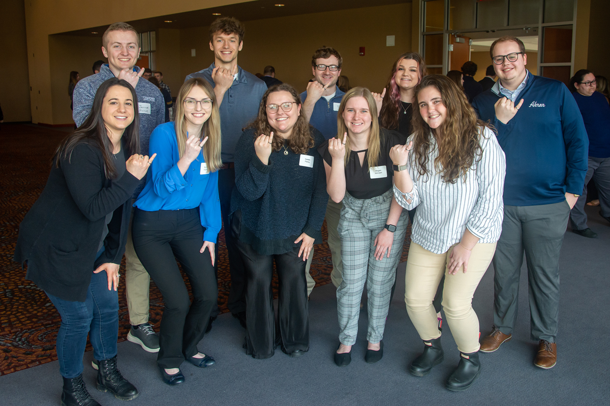 Engineering students display their new Order of the Engineer rings.