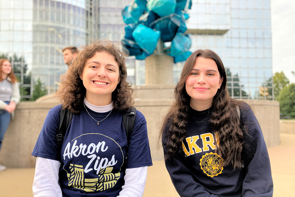 Undergrad students outside the Goodyear Polymer Center