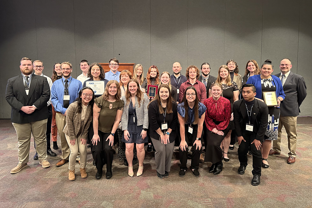 Members of The University of Akron's American Society of Civil Engineers (ASCE) Student Chapter at the John S. Knight Center.